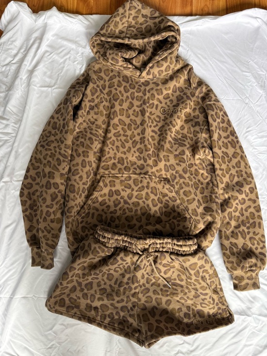 Comfrt Tops - Comfrt Brand brown leopard Hoodie and Short set